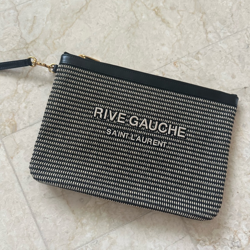 Saint Laurent Black and White Rive Gauche Clutch